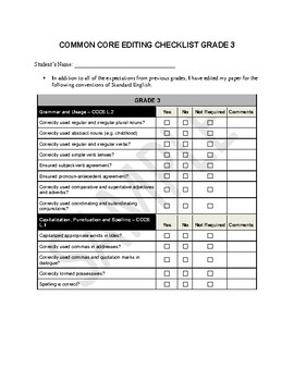 Editing Checklist - Grade One by The Assessment Guy | TpT