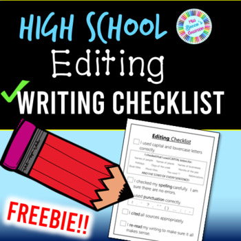 Preview of Editing Checklist - High School - PDF and digital!