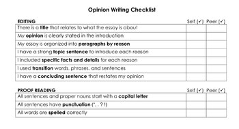 Preview of Editing Checklist- Opinion Writing
