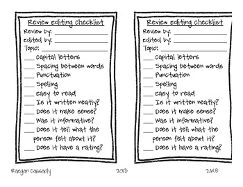 Preview of Editing Checklist - Writing Reviews