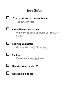 Preview of Editing Checklist for Any Writing Piece