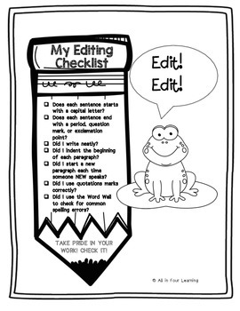 Editing Checklist for Students- Grades 3-5 by All in Four Learning