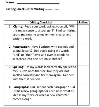 Editing Checklist (for writing) by Mathster Vakkas | TpT