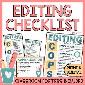 Preview of Editing Checklists | Posters | Anchor Charts | Peer & Independent Editing | COPS