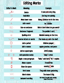 Editing Marks Cheat Sheet by Madison Rose | TPT
