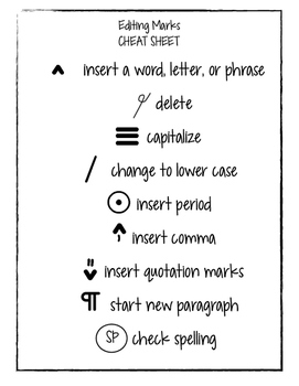 Editing Marks Cheat Sheets by Kristen Prebble | Teachers Pay Teachers