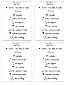 Editing Marks Cheat Sheets by Kristen Prebble | Teachers Pay Teachers