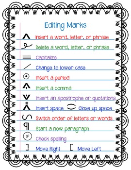 editing symbols for writing