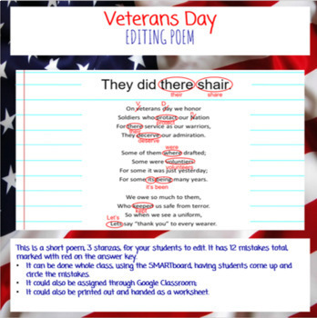 Preview of Editing Poem for Veterans Day