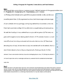 Comma Splices And Fused Sentences Worksheet Nidecmege