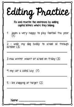 Editing Practice Worksheet by My Natural Classroom- Danielle | TPT