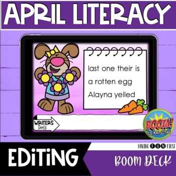 Preview of Editing & Revising Sentences Spring Literacy Centers Boom Cards Deck