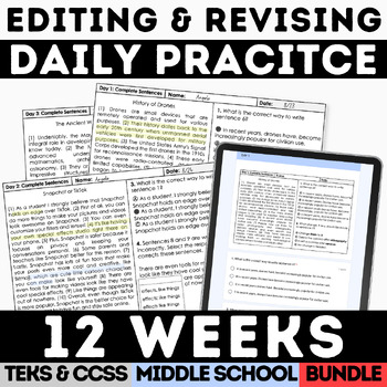 Preview of STAAR Practice Revising & Editing Proofreading Worksheets Warm Ups Bell Ringers