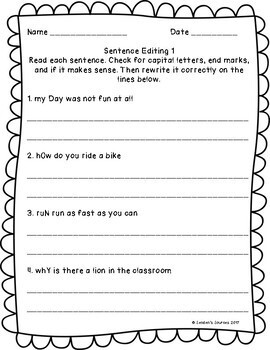 editing sentences practice differentiated freebie by