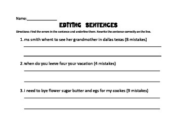 Editing Sentences Proofread Sentences by Hoot n' Holler in 3rd Grade