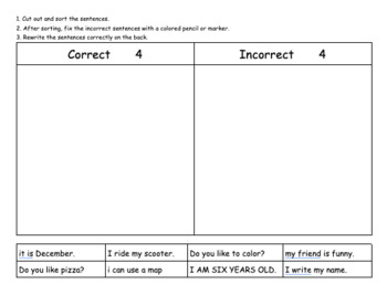 Preview of Editing Sentences Sort and Re-Write (editable)