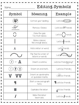 editing symbols for writing