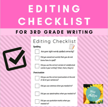 Editing Writing Checklist: 3rd Grade by MissPhillips | TpT