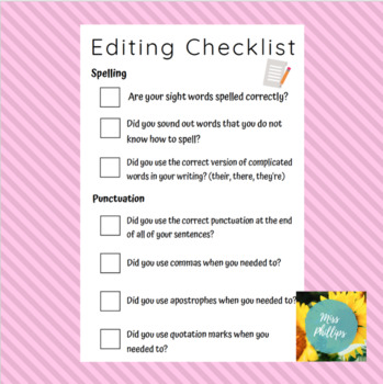 3rd Grade Editing Checklist by MissPhillips | Teachers Pay Teachers