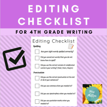 4th Grade Editing Checklist by MissPhillips | TPT