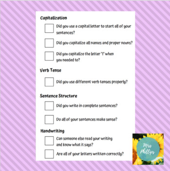 4th Grade Editing Checklist by MissPhillips | TPT