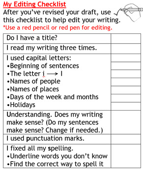 Preview of Editing and Peer Editing Checklist (Simple)