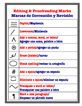 Preview of Editing and Proofreading Marks- Bilingual