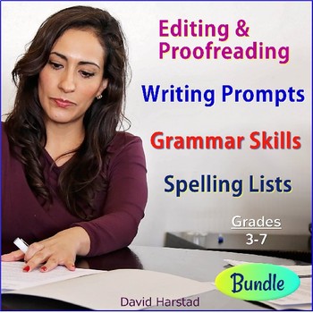 Preview of 91 Editing and Proofreading Worksheets + 223 Writing Prompts + 70 Spelling Lists