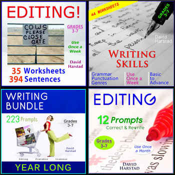 Preview of 91 Editing and Proofreading Worksheets + 223 Writing Prompts