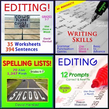 Preview of 91 Editing and Proofreading Worksheets + 70 Spelling Lists