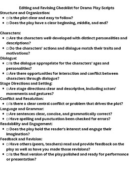 Preview of Editing and Revising Checklist for Drama Playscripts