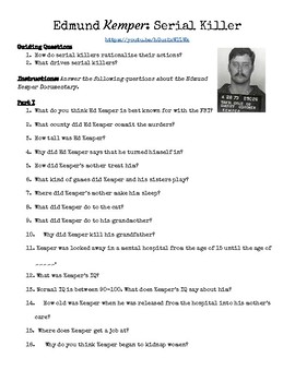 Preview of Edmund Kemper Documentary Worksheet/ Sub Assignment
