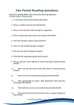 Preview of Edo Period of Japan Reading Questions Worksheet