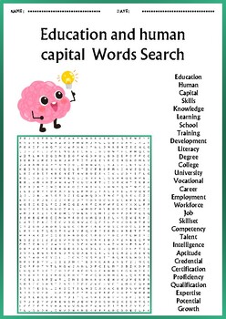 Preview of Education and human capital words search puzzles worksheets