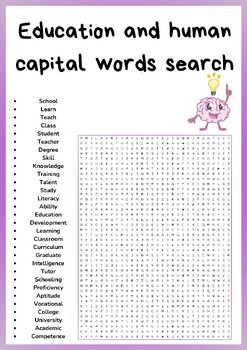 Preview of Education and human capital words search puzzles worksheets activity