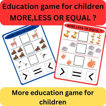 Preview of Education game for children more less or equal cute animals shapes