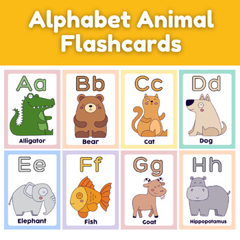 Educational Alphabet Animal Flashcards Bundle for Kids | PreK and KG