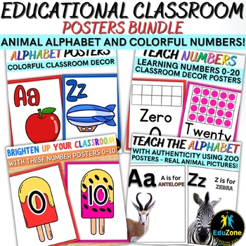 Preview of Educational Classroom Posters Bundle: Animal Alphabet and Colorful Numbers!