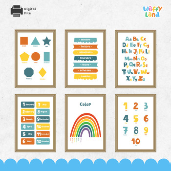 Preview of Educational Kids Posters, 6 Homeschool Printable, Montessori Classroom Interior,