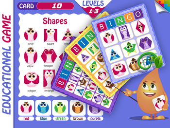 Preview of Educational bingo game  with shapes in the form of colored owls