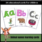 Educational letter cards for kids with animal names