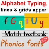 Educational typefaces, type Alphabet with lines and grids,
