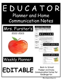 Educator Planner and Home Communication Notes (Kindergarten)