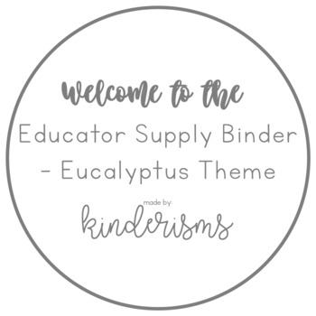 Preview of Educator Supply and Organization Binder - Eucalyptus Theme