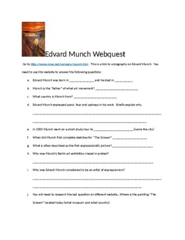 Preview of Edvard Munch Webquest