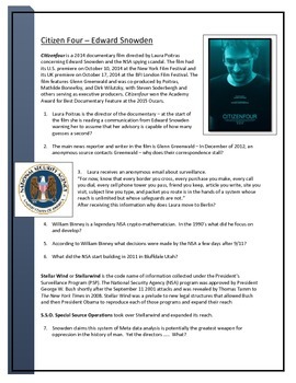 Preview of Edward Snowden - Citizenfour Documentary worksheets