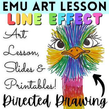 Preview of Edward The Emu Art Lesson | Line Effect | Emu Face Template | Directed Drawing