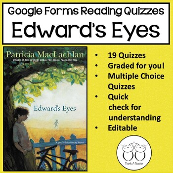 Preview of Edward's Eyes NOVEL Chapter Reading Comprehension Quizzes Using Google Forms