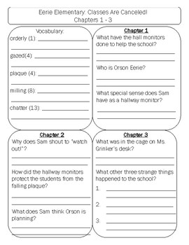 Eerie Elementary Classes Are Cancelled Comprehension Questions Book 7