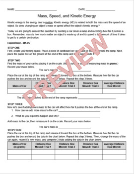 Relationship Between Kinetic Energy, Mass, and Speed - Student Lesson  Outline